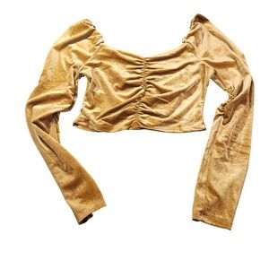 Mixed Threads Shirt Womens Large Gold Velvet Ruched Long Sleeve Crop‎ Top